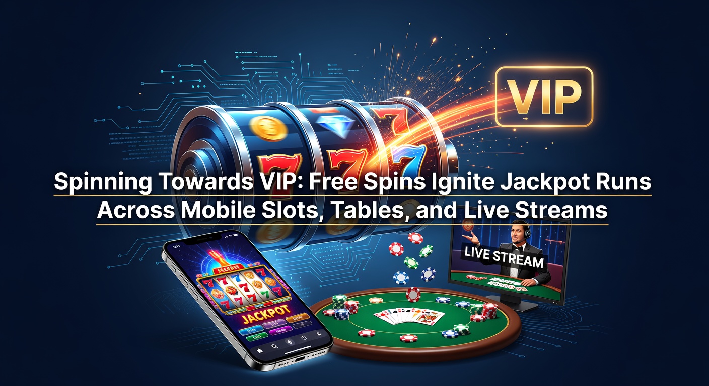 Ein dynamisches Smartphone-Display zeigt rotierende Slot-Walzen mit leuchtenden Free-Spins-Symbolen und einem aufsteigenden Jackpot-Zähler im Hintergrund einer Live-Stream-Umgebung